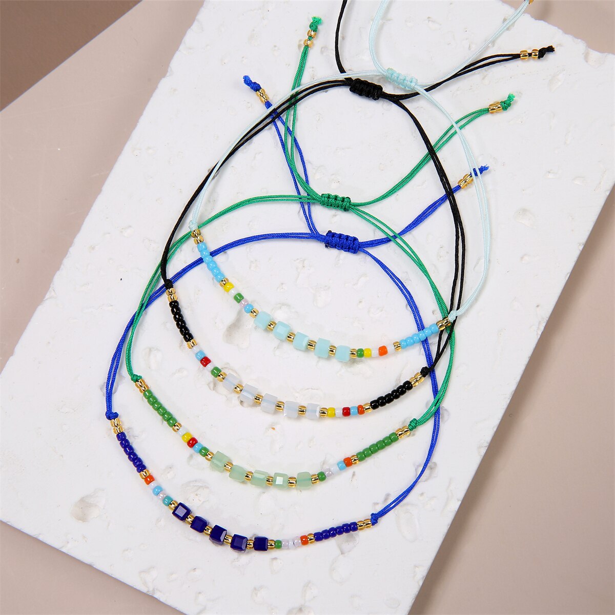 12pcs Colorful Japanese Rice Beads Square Crystal Braided Bracelet Set for Women Hand Braided Rope Chain Jewelry