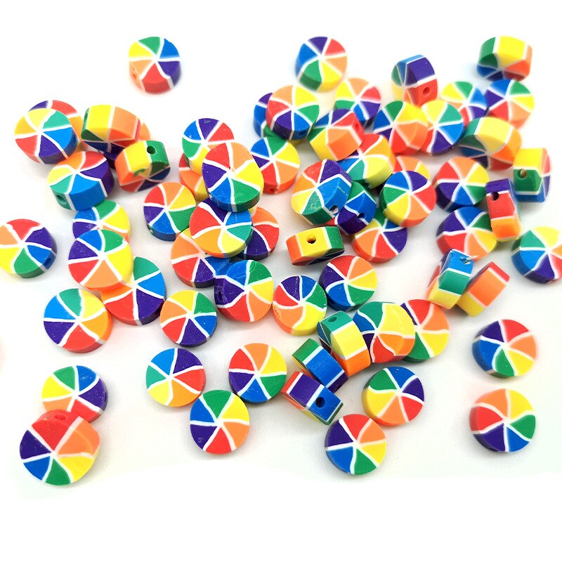 100pcs Colorful Rainbow Pinwheel Clay Beads for Jewelry Making DIY Charms Necklace Anklet Bracelet Accessories Wholesale