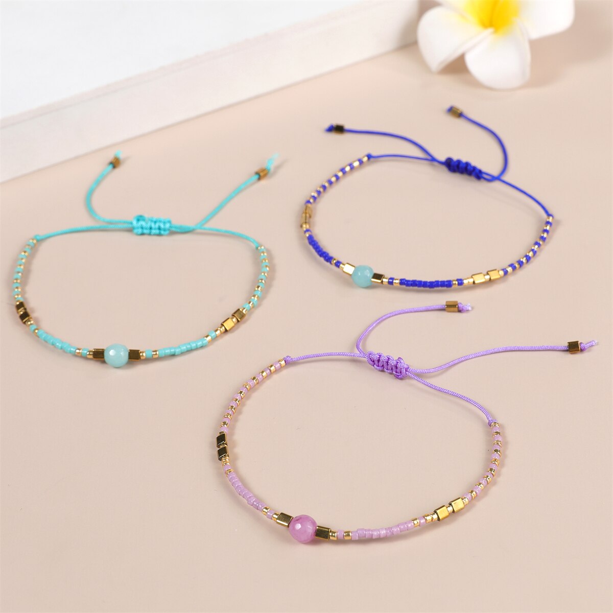 Women Seed Bead Charms Bracelet Adjustable Metal Tiger Eye Chain Anklets Girl Kids Beach Couple Jewelry Gift 1pc