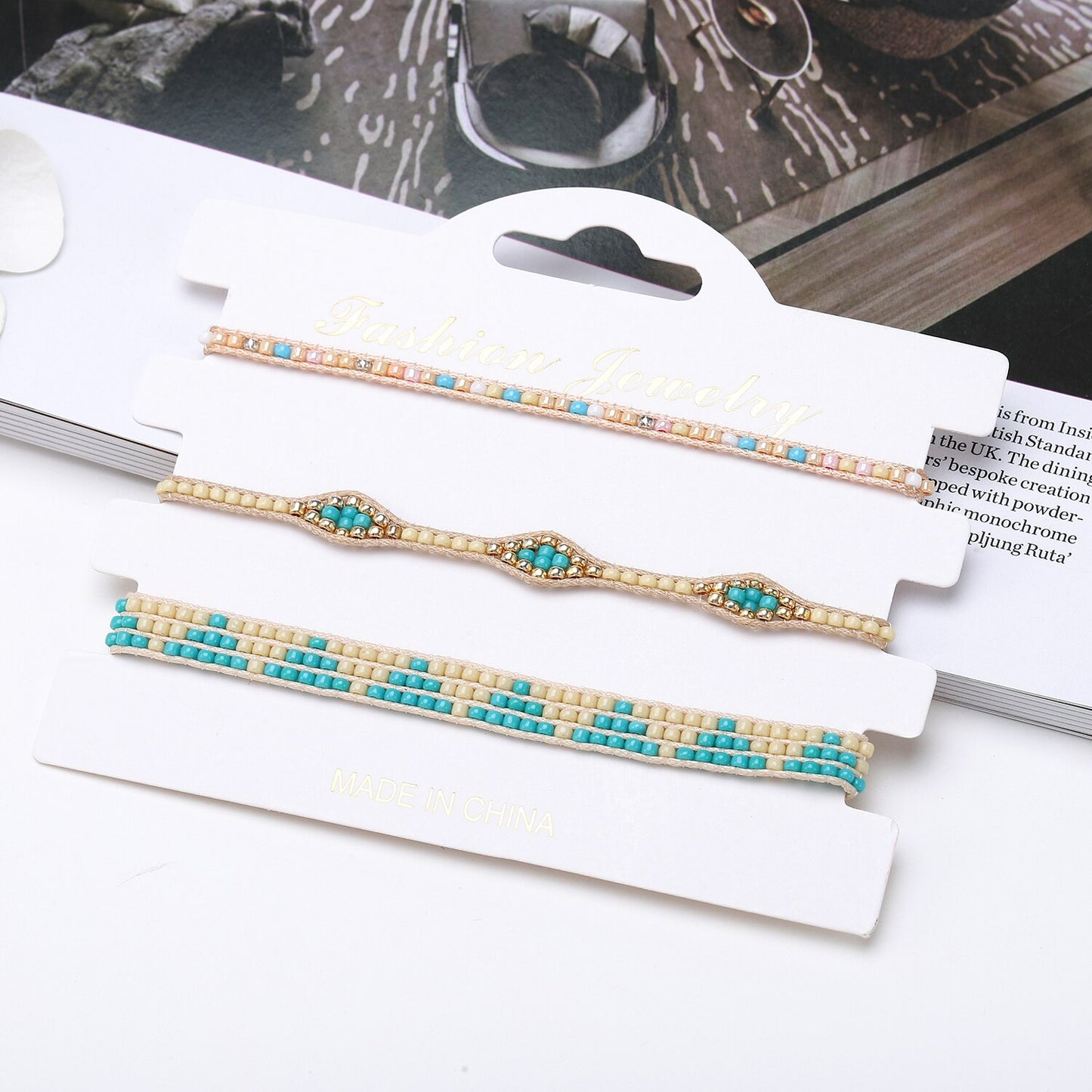 3pcs/set Stackable Crystal Beads Charms Bracelets for Women Handmade Adjustable Braided Beach Surfer Bracelets Couple Jewelry