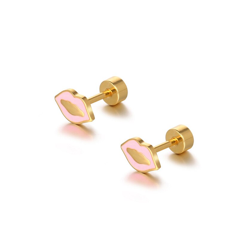 Sexy Stainless Steel Red Lips Stud Earring for Women Men Plated Gold Color Statement Party Engagement Jewelry