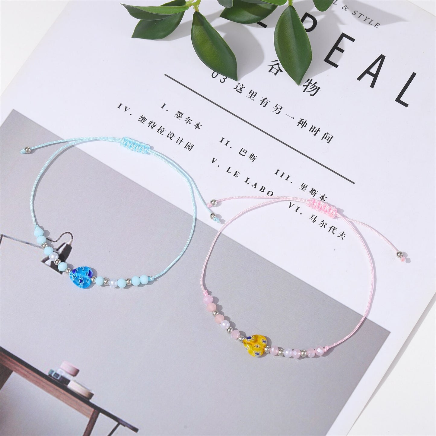 12 Pieces Crystal Seed Beads Heart Pendant Bracelet for Women Men Adjustable Summer Surf Anklet Jewelry Mixed Colors Wholesale