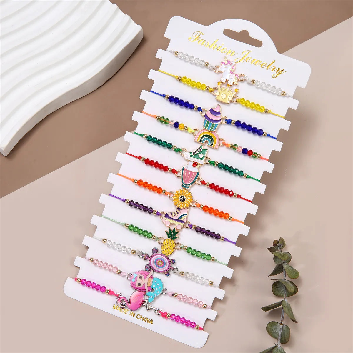 12pcs/lot Cartoon Oil Unicorn Flamingo Ice Cream Flower Pendant Charm Bracelet for Girls Adjustable Anklet Kids Jewelry