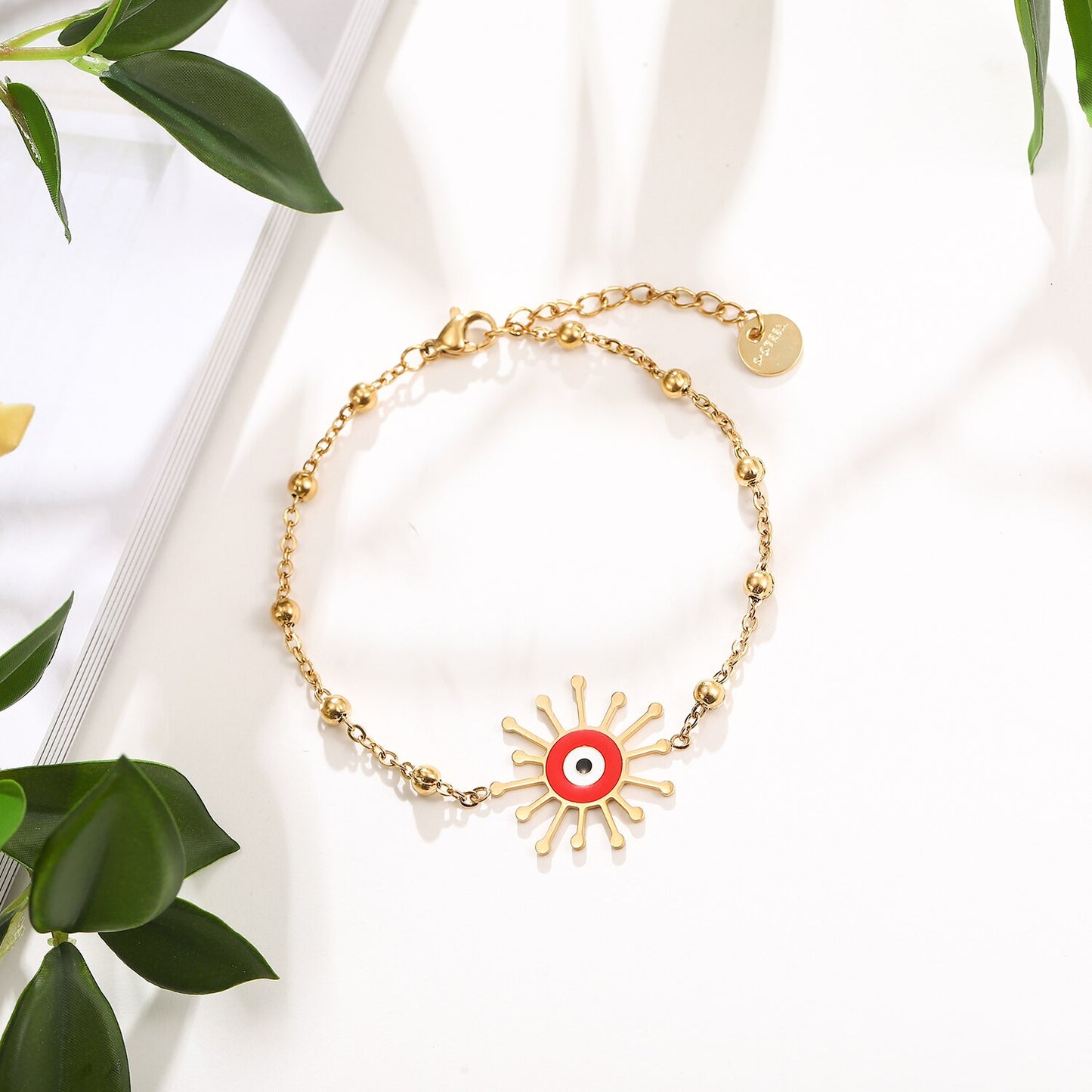Lucky Big Turkey Evil Eye Pendant Bracelet Aesthetic Jewelry for Women Minimalist Adjustable Steel Titanium Chain Bangle Ankles