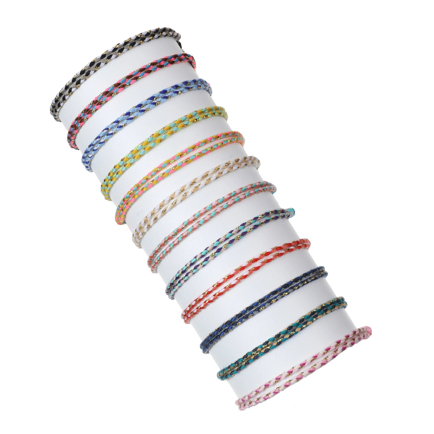 12pcs Double Strand Gold Colored Thread and Cotton Thread Braided Bracelet Set for Women Men Surf Vacation Anklets