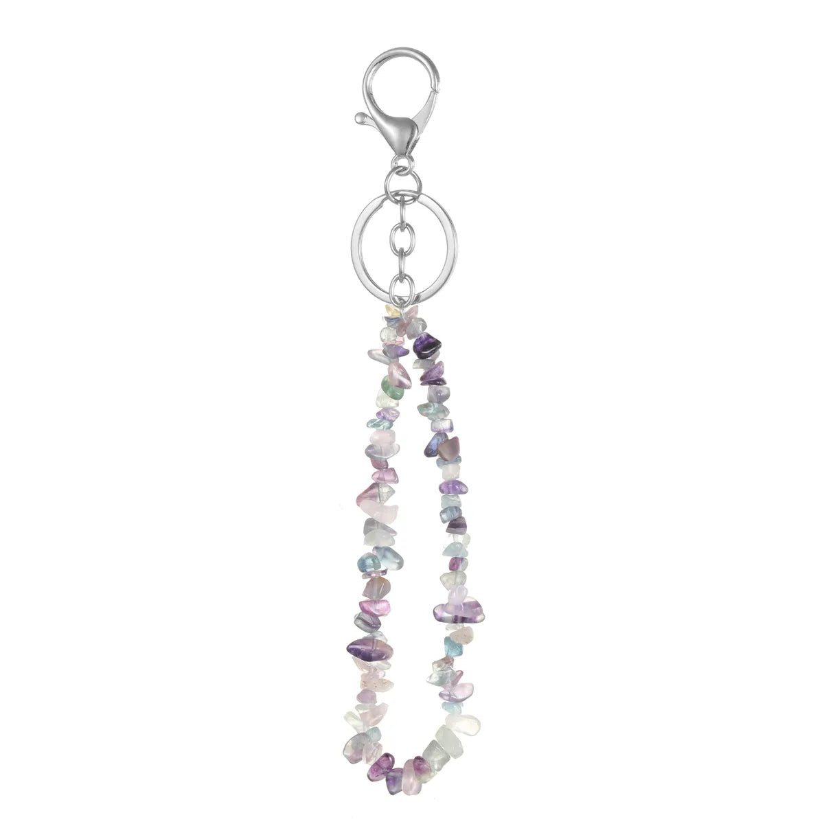 Natural Stone Mobile Phone Chain for Men Women Gravel Amethyst Quartz Stone Keychain Anti-lost Lanyard Bag Charm
