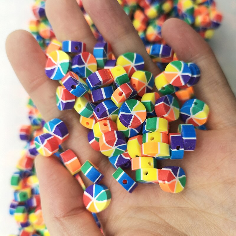 100pcs Colorful Rainbow Pinwheel Clay Beads for Jewelry Making DIY Charms Necklace Anklet Bracelet Accessories Wholesale