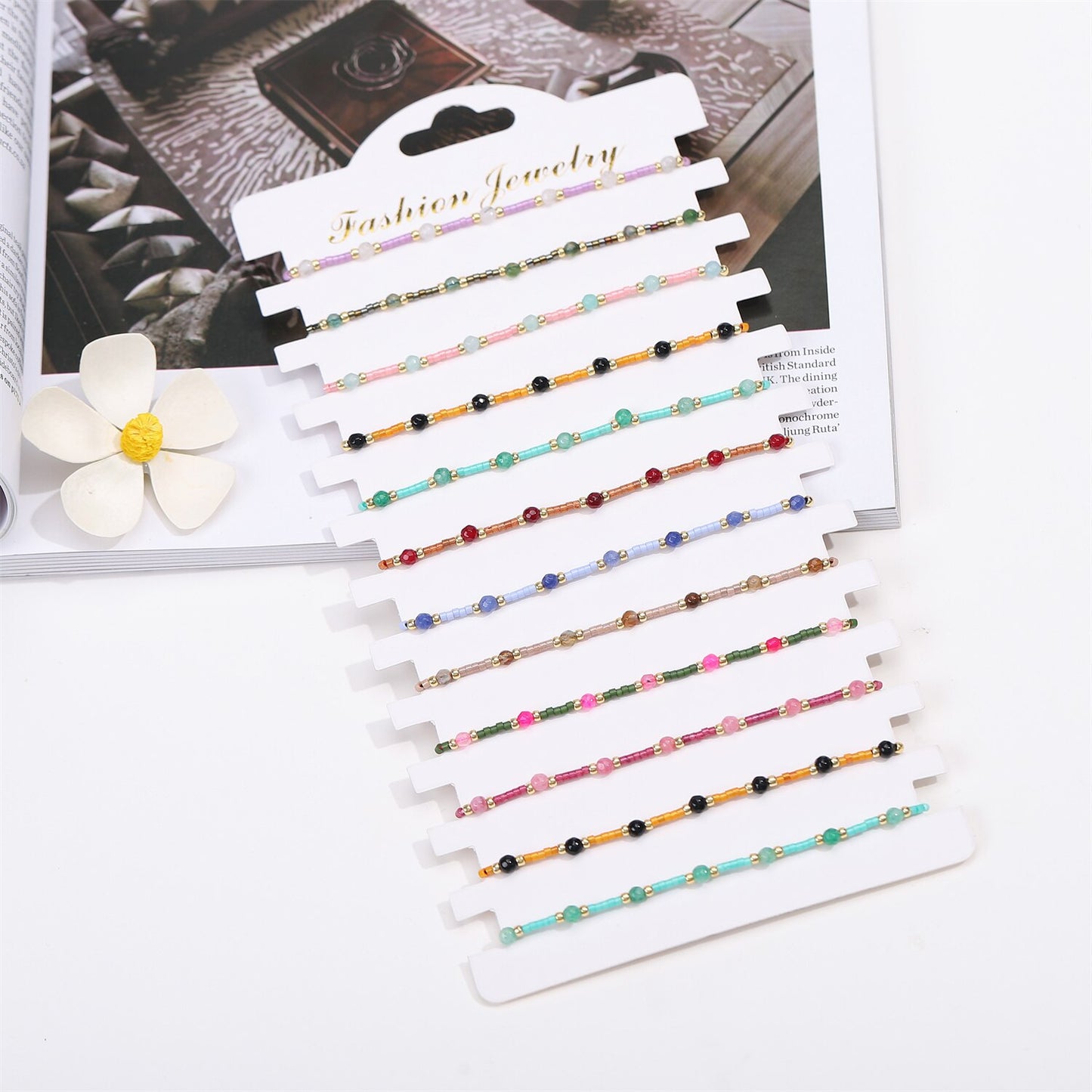 12pcs/lot Natural Stone Crystal Beads Bracelets Women Adjustable Handmade Woven Chain Charms Braided Bracelet Jewelry Wholesale