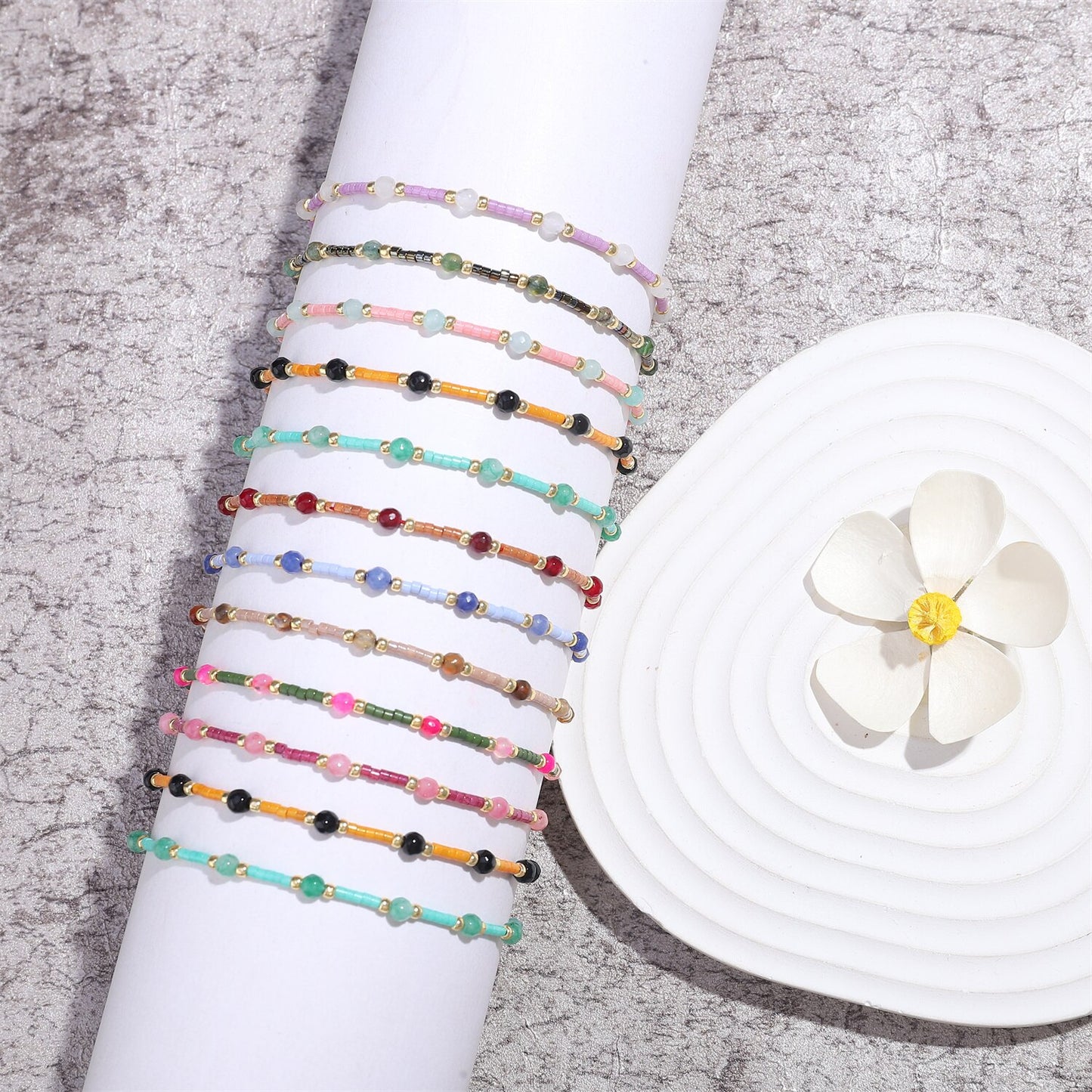 12pcs/lot Natural Stone Crystal Beads Bracelets Women Adjustable Handmade Woven Chain Charms Braided Bracelet Jewelry Wholesale