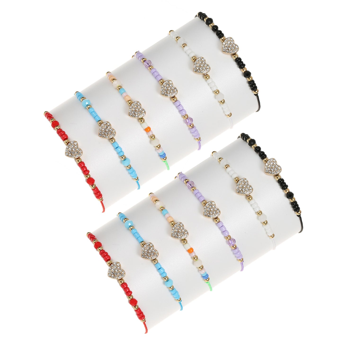 12Pcs/lot Full Rhinestone Heart Braided Bracelets for Women Girl Handmade Thin String Rope Bracelets Anklets Party Jewelry