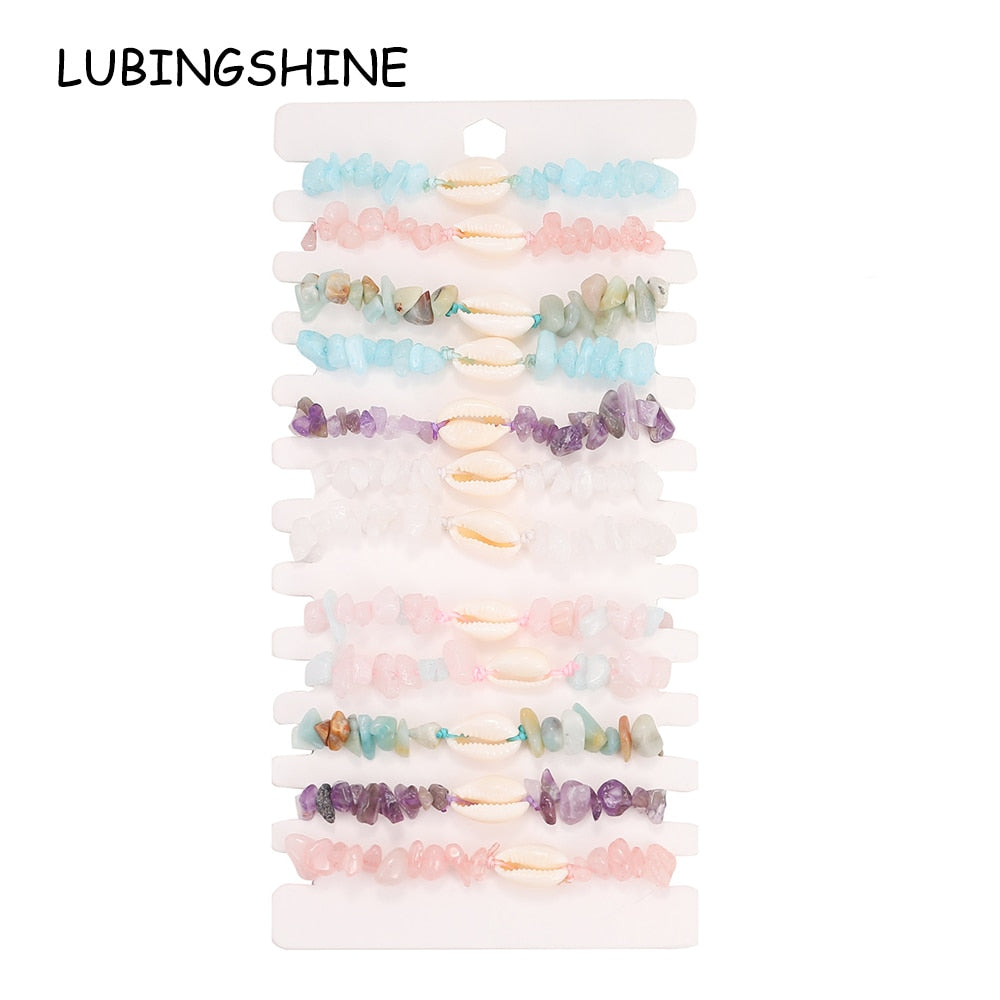 12pcs/lot Women Natural Stone Quartz Stone Bracelets&Bangles Braided Adjustable Chain Bracelet Anklet Wristband Jewelry
