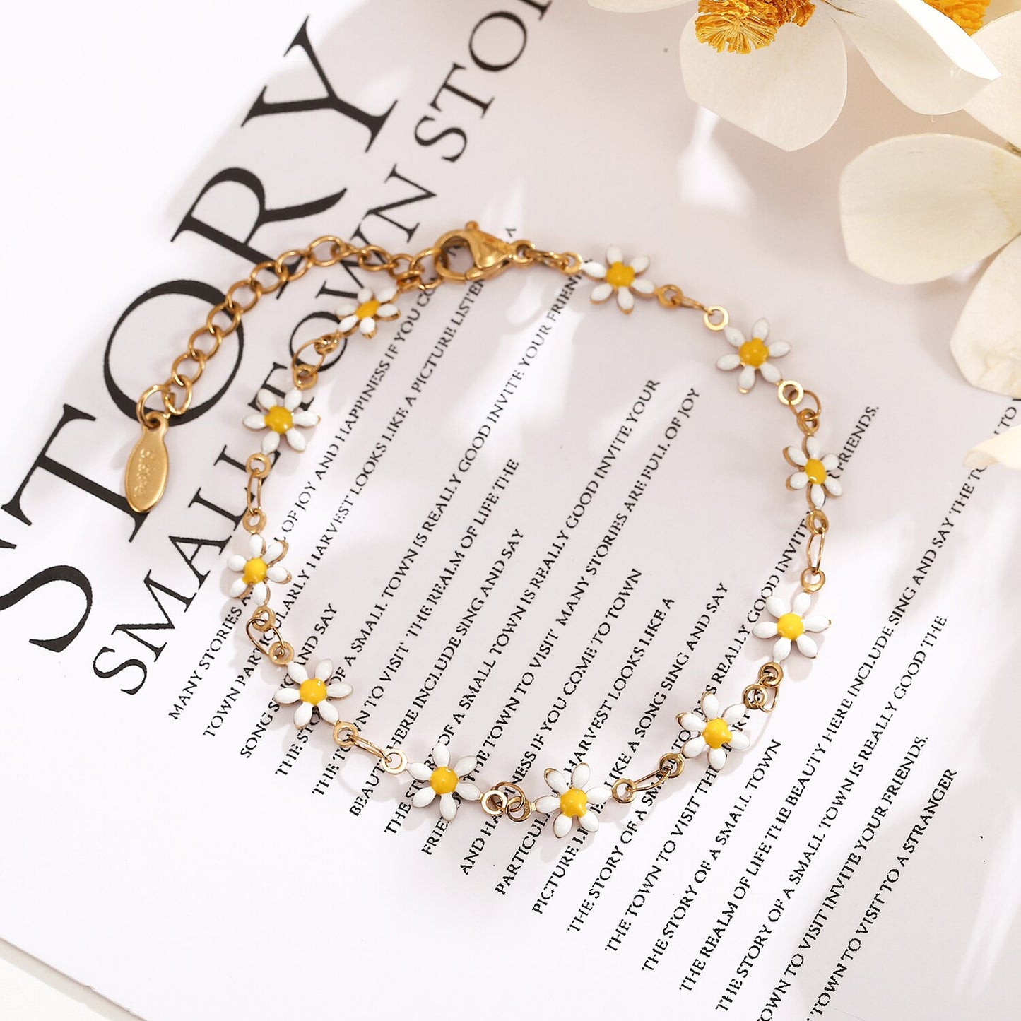 Women Stainless Steel Oil Drip Colorful Sunflower Pendant Bracelet Trendy Steel Titanium Minimalist Flower Bangle Anklet Jewelry