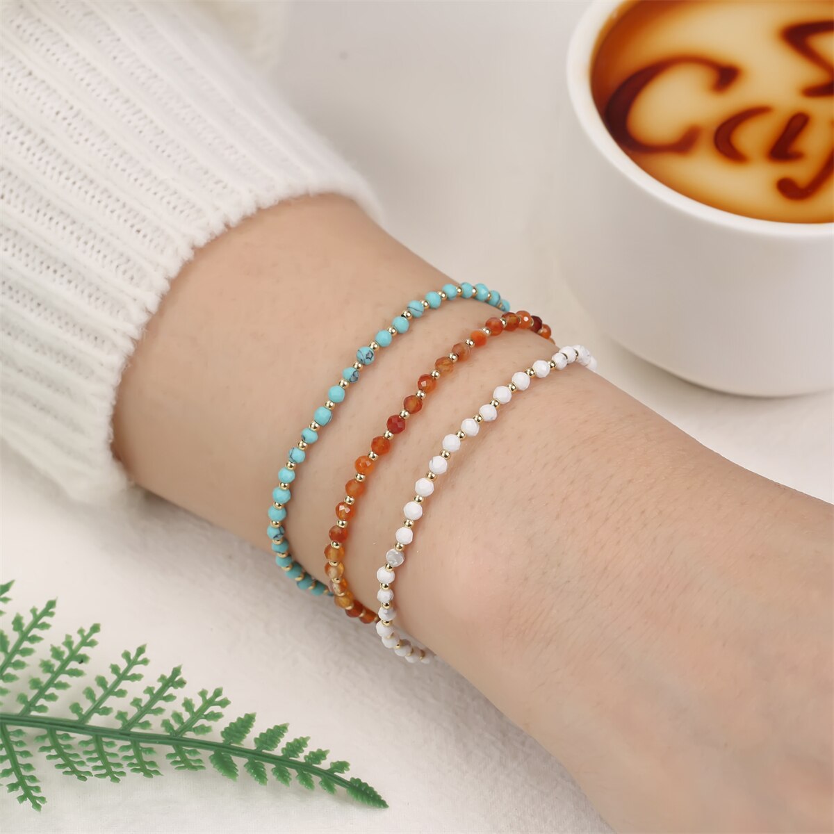 3mm Natural Stone Faceted Crystal Beads Bracelet for Women Men Crystal Quartzs Surf Anklets Jewelry Elastic Bangle Bracelets