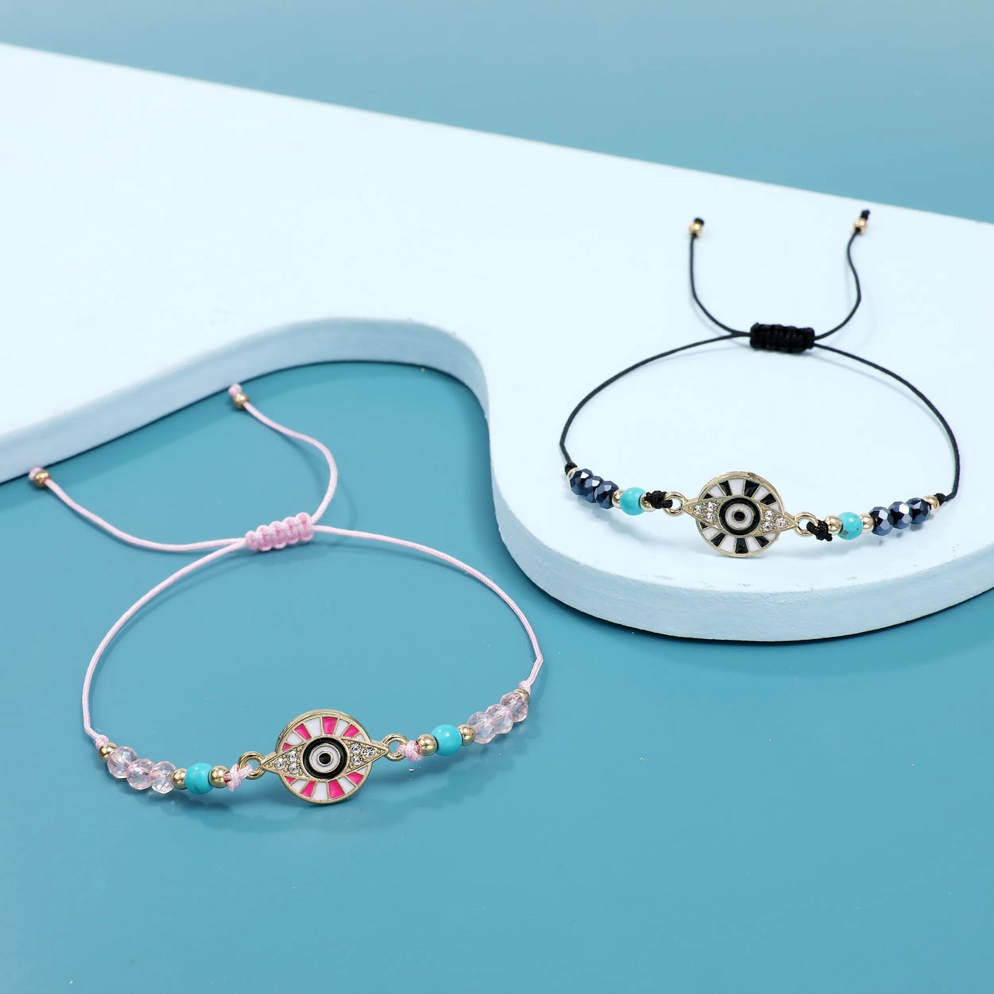 12pcs Evil Eye Color Oil Painting Bracelets for Women Girls Braided Red Rope Lucky Bracelets Fashion Friendship Jewelry