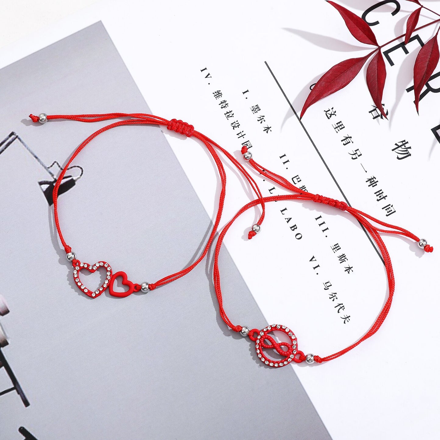 12pcs/Sets Infinite Love Turtle Woman Braided Adjustable Heart Pendant Charms Bracelet for Child Anklets Handmade Jewelry