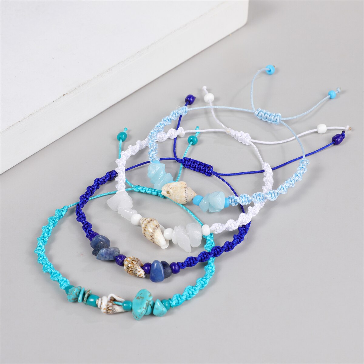 12pcs/lot Summer Surf Shell Conch Bracelet Women Men Natural Stone Amethyst Turquoise Healing Yoga Bracelet Jewelry