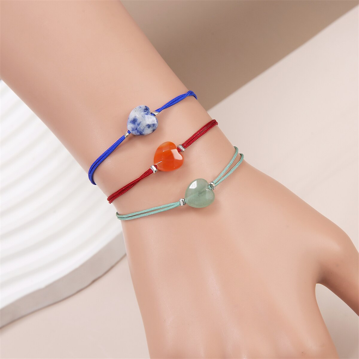 12pcs Bohemia Natural Stone Heart Pendant Charm Braided Bracelets for Women Girls Handmade Adjustable Chain Party Jewelry