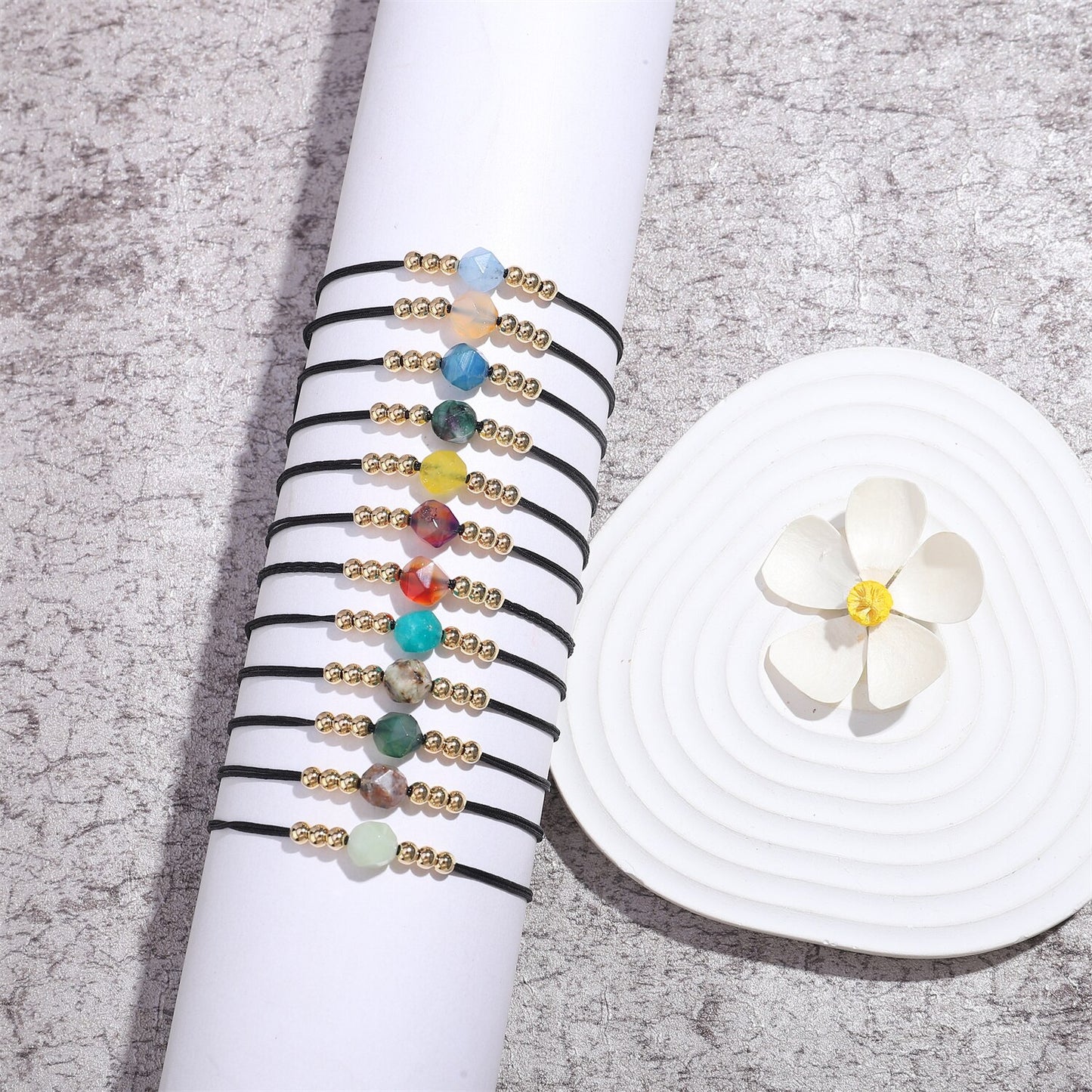 12pcs/lot Natural Stone Faceted Beads Braided Bracelets for Women Adjustable Rope Chain Anklets Beach Handmade Wristband Jewelry