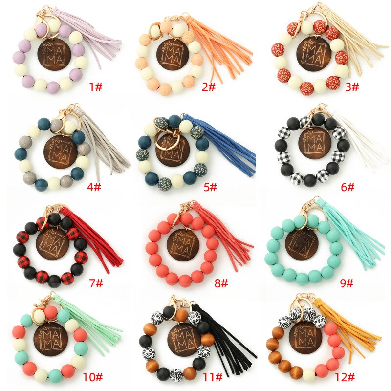 2023 New Leopard Print Wooden Bead Hand Beads Spotted Wooden Bead Bracelet Handmade Tassel Bracelets Keychain