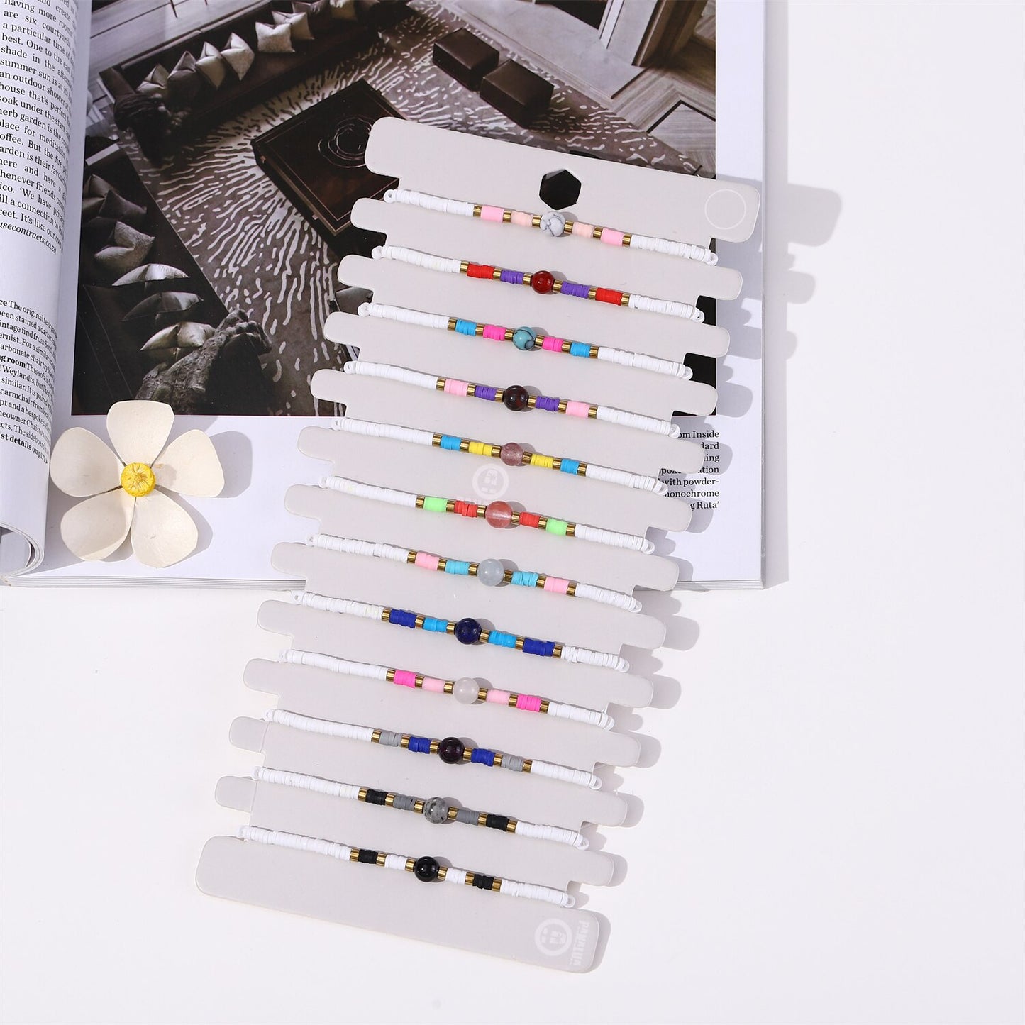 12pcs Surfer Clay Stone Bead Bracelet Polymer Beaded Stackable Stretch Bracelet Bohemia Aesthetic Summer Beach Jewelry for Women
