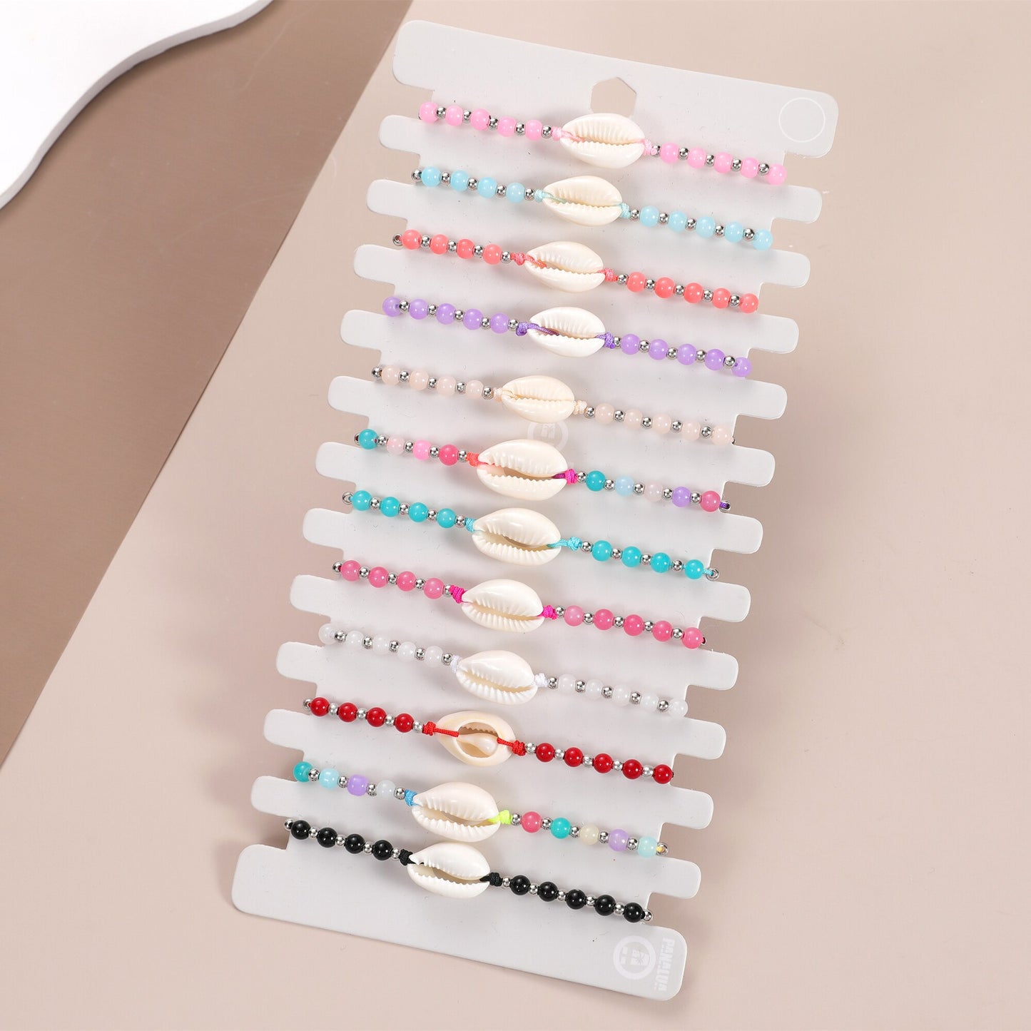 12pcs Colorful Glass Beads Summer Shell Bracelet Fashion Beach Handmade Cowrie Bracelets for Women Men Anklet Boho Jewelry