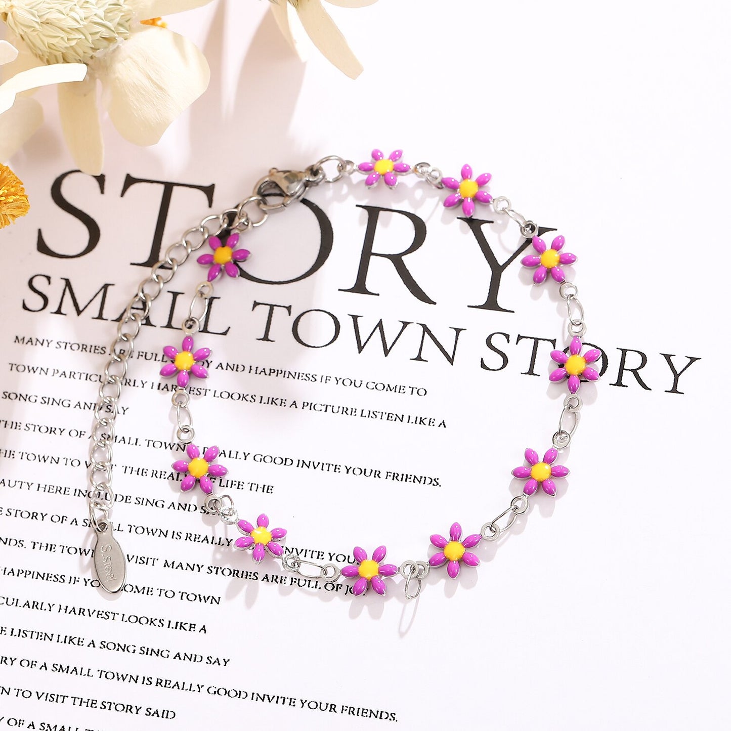 Stainless Steel Color Drip Blossom Flower Pendant Bracelet Aesthetic Jewelry for Women Minimalist Adjustable Chain Bangle Ankles