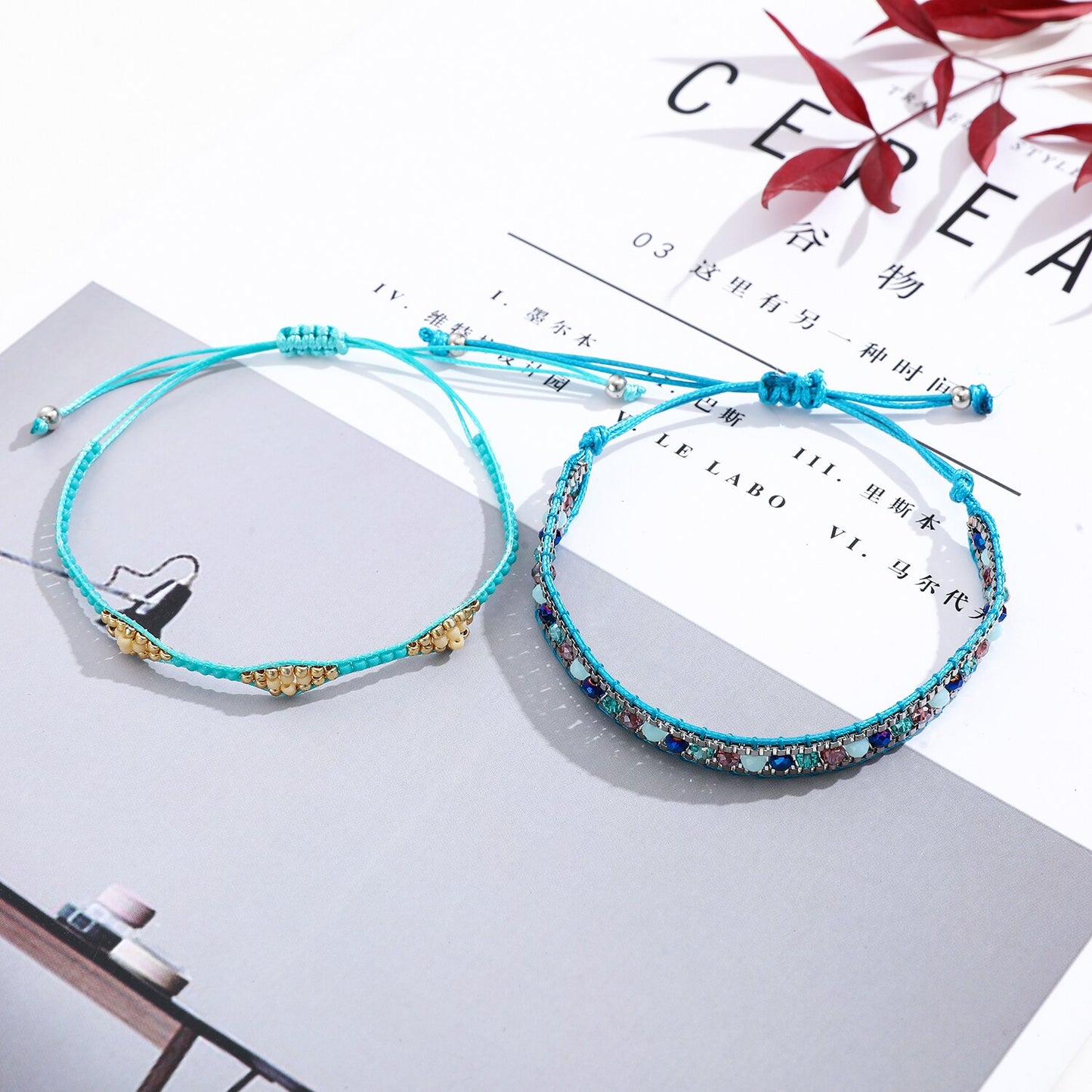 12pcs/lot Bohemia Woman Men Handmade Weave Adjustable Rope Chain Crystal Charms Bracelets Wrap Bangle Wristband Fashion Jewelry