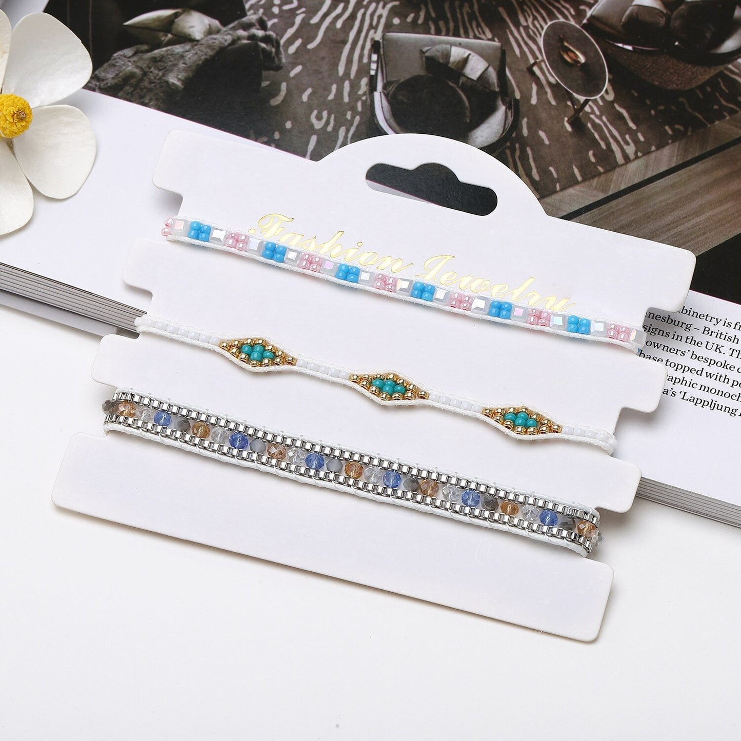 3pcs/lot Bohemia Woman Men Handmade Weave Adjustable Rope Chain Crystal Charms Bracelets Wrap Bracelet Bangle Wristband Jewelry