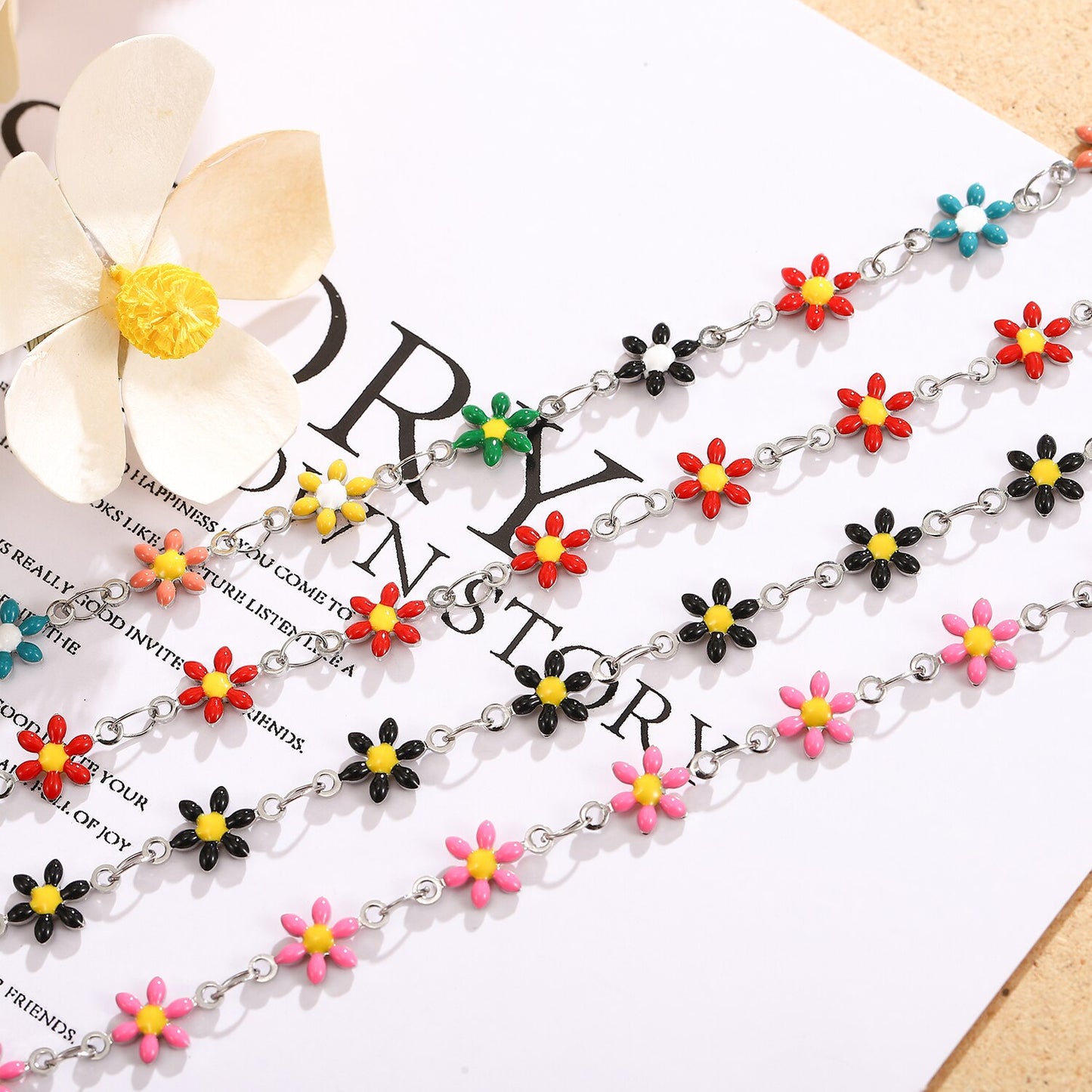 Stainless Steel Color Drip Blossom Flower Pendant Bracelet Aesthetic Jewelry for Women Minimalist Adjustable Chain Bangle Ankles