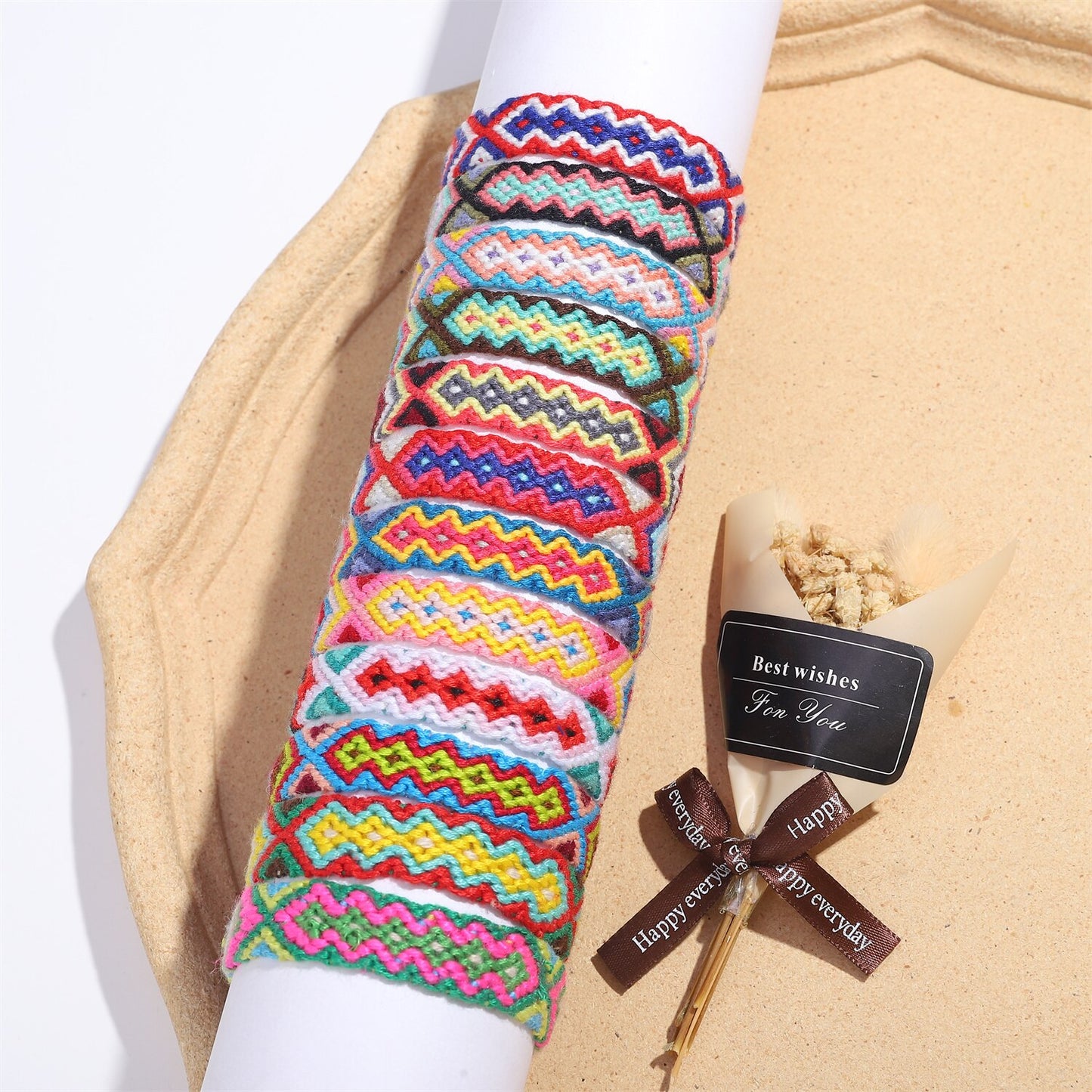12pcs/lot Bohemia Braided Rope Bracelet Completely Handmade Embroidery Bracelet for Women Wide Cuff Waterproof Anklets Jewelry