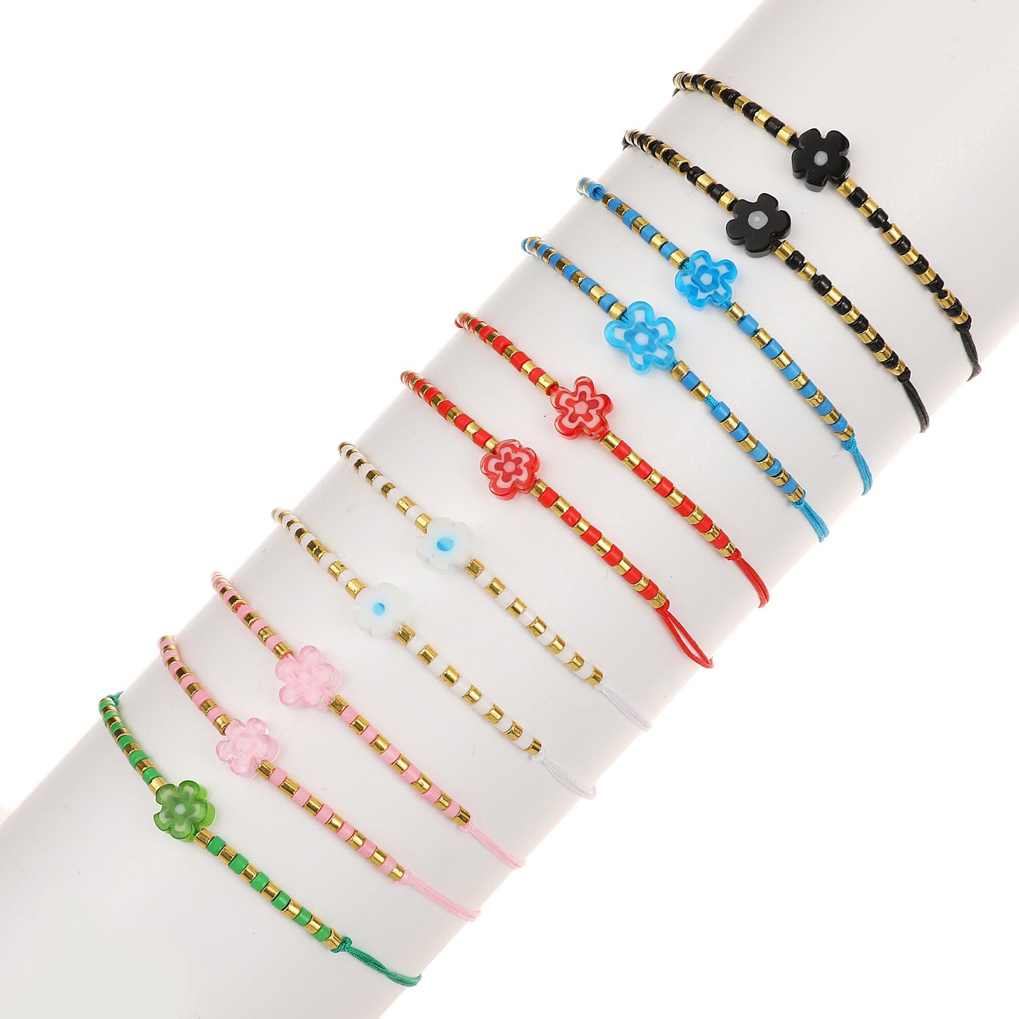 12pcs Braided Flowers Charms Bracelets for Women Adjustable Multi Color Seed Beads Jewelry Rope Chain Bracelet