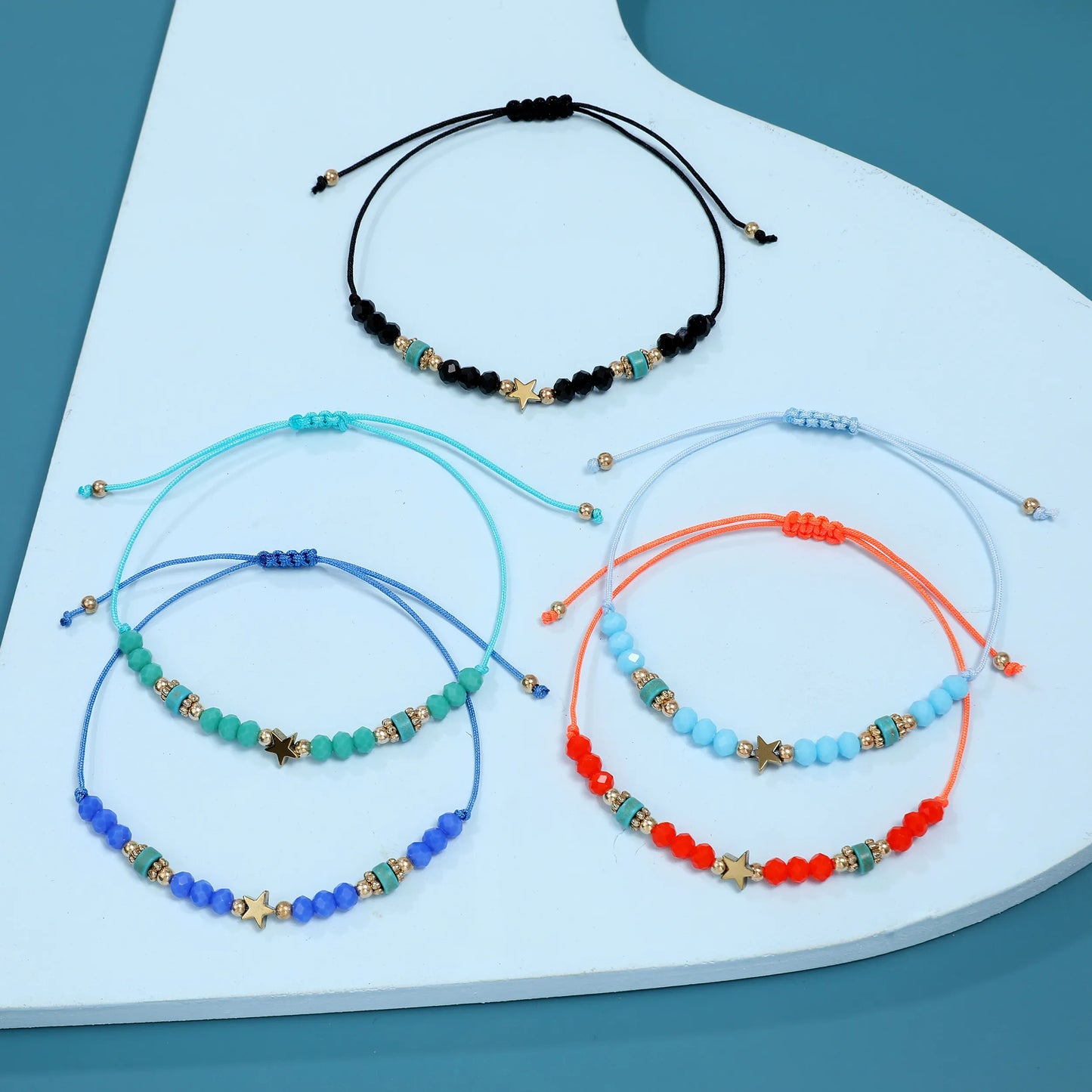 12pcs/lot Star Charms Braided Bracelet for Women Child Crystal Bead Adjustable Rope Chain Yoga Anklet Bohemian Jewelry