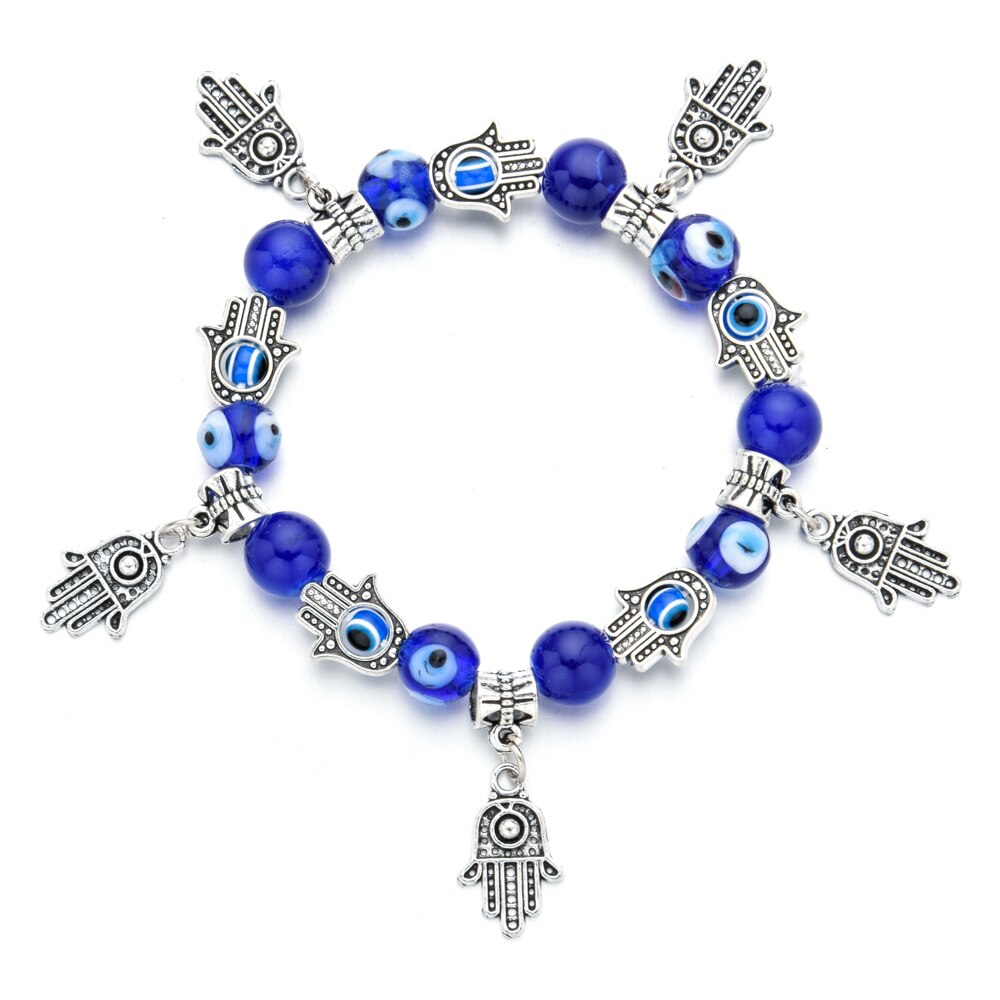 Turkish Evil Eye Charms Bracelet Fatima Hand Beaded Bracelets for Women Men Boys&girls Yoga Amulet Jewelry Bring You Good Luck