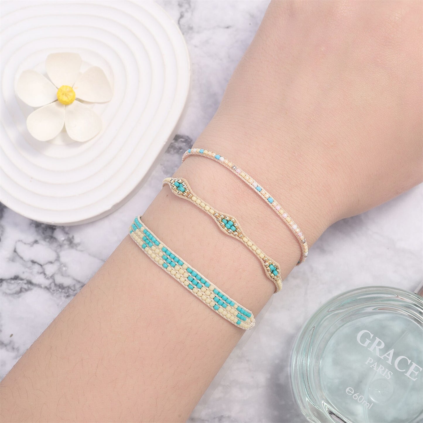 3pcs/set Stackable Crystal Beads Charms Bracelets for Women Handmade Adjustable Braided Beach Surfer Bracelets Couple Jewelry