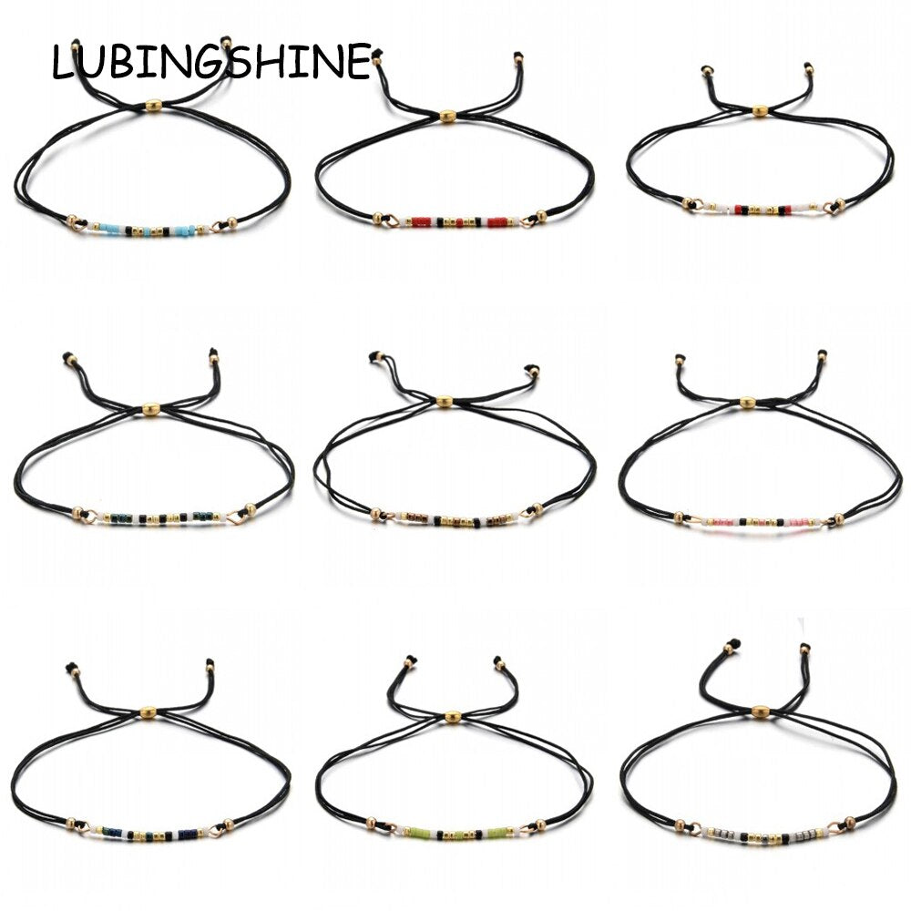 Boho Woman Men Handmade Weave Adjustable Rope Chain Crystal Seed Beads Bracelets Bangle Wristband Fashion Jewelry Drop Shipping