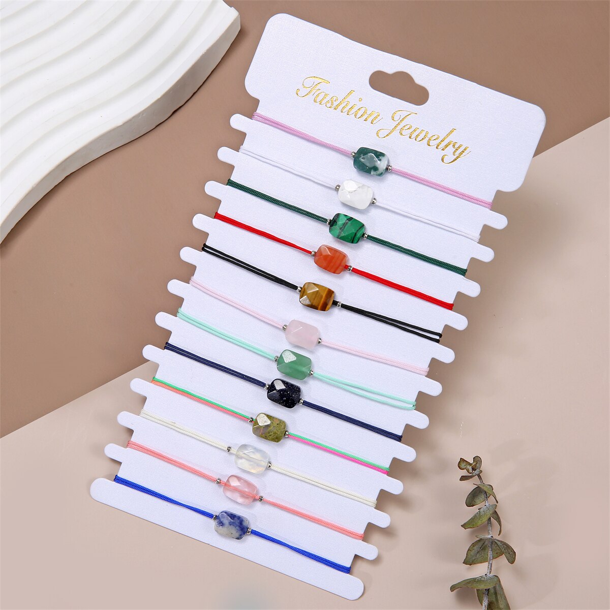 Women Square Charms Strand Bracelets&Bangles Natural Stone Yoga Chain Bracelet Anklet Wristband Girl Jewelry Pulsera 12pcs/Sets