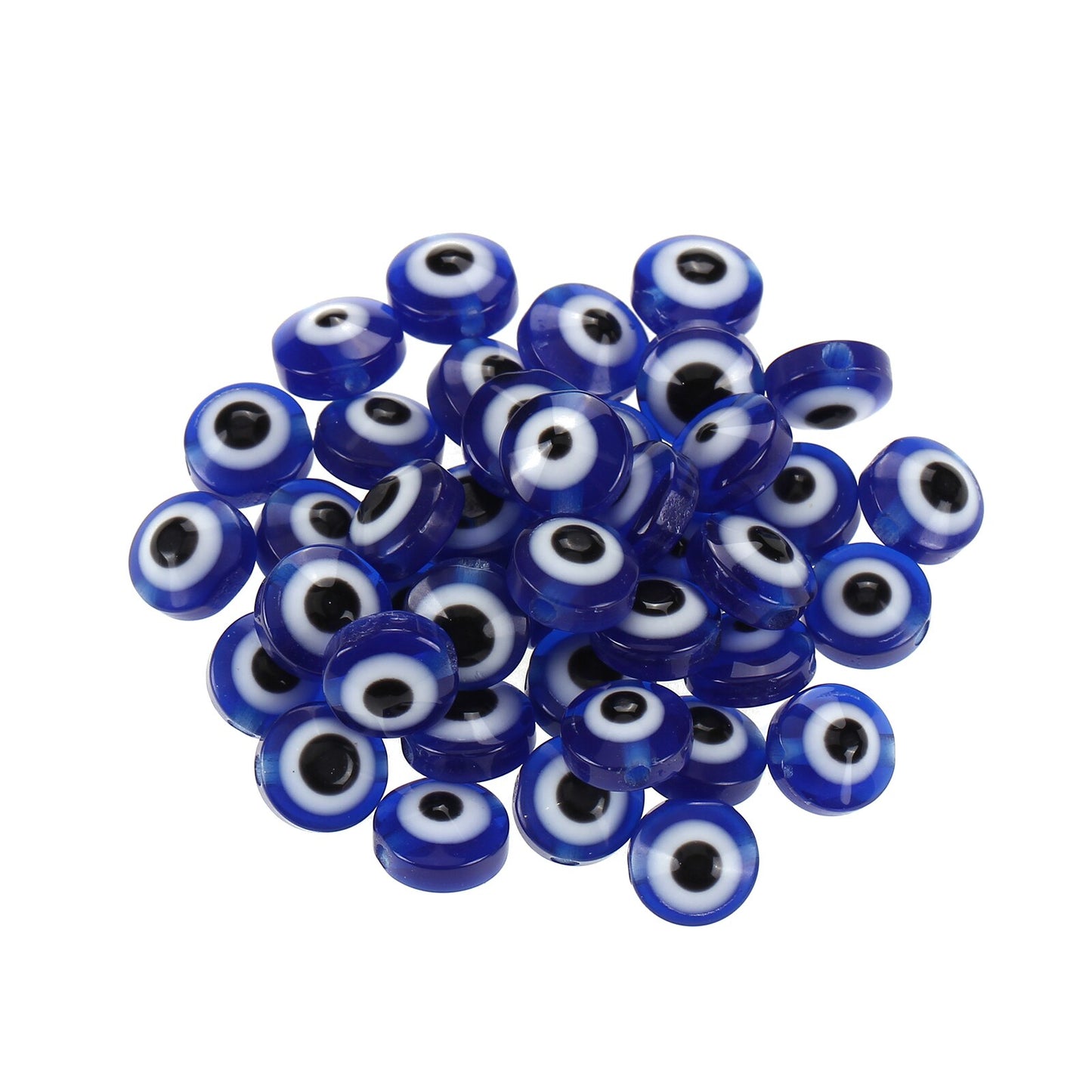 100pcs Evil Eye Beads Royal Blue Resin Lampwork Evil Eye 8MM Beads with Elastic Rope for DIY Crafts Making Accessories