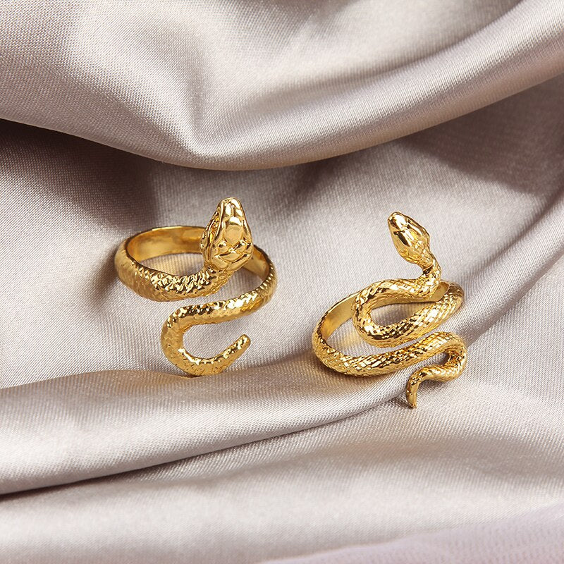 Retro Punk Snake Ring for Women Men Snake-Shaped Plated Gold Color Open Adjustable Exaggerated Ring Trendy Jewelry Gift