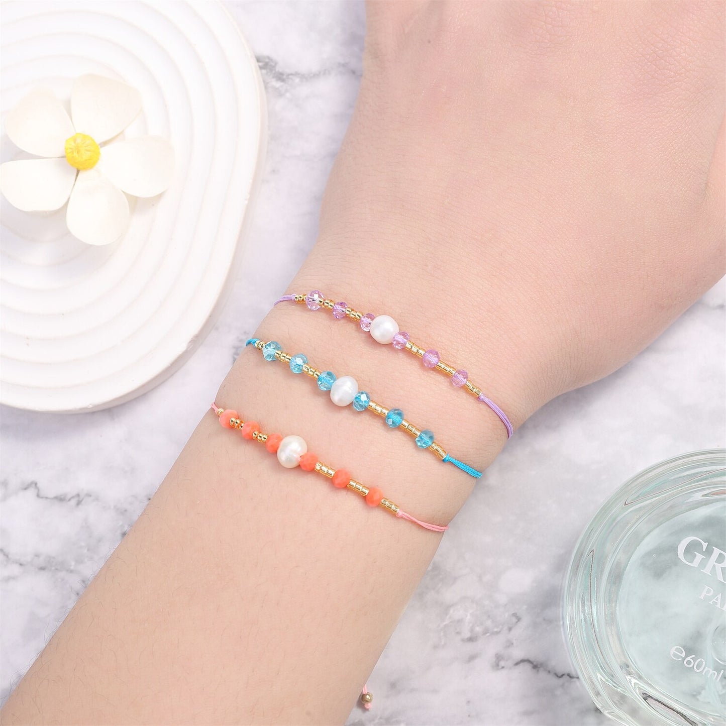 12pcs/Set Pearl Charms Braided Bracelets for Women Crystal Beads Adjustable Rope Chain Anklets Beach Handmade Jewelry