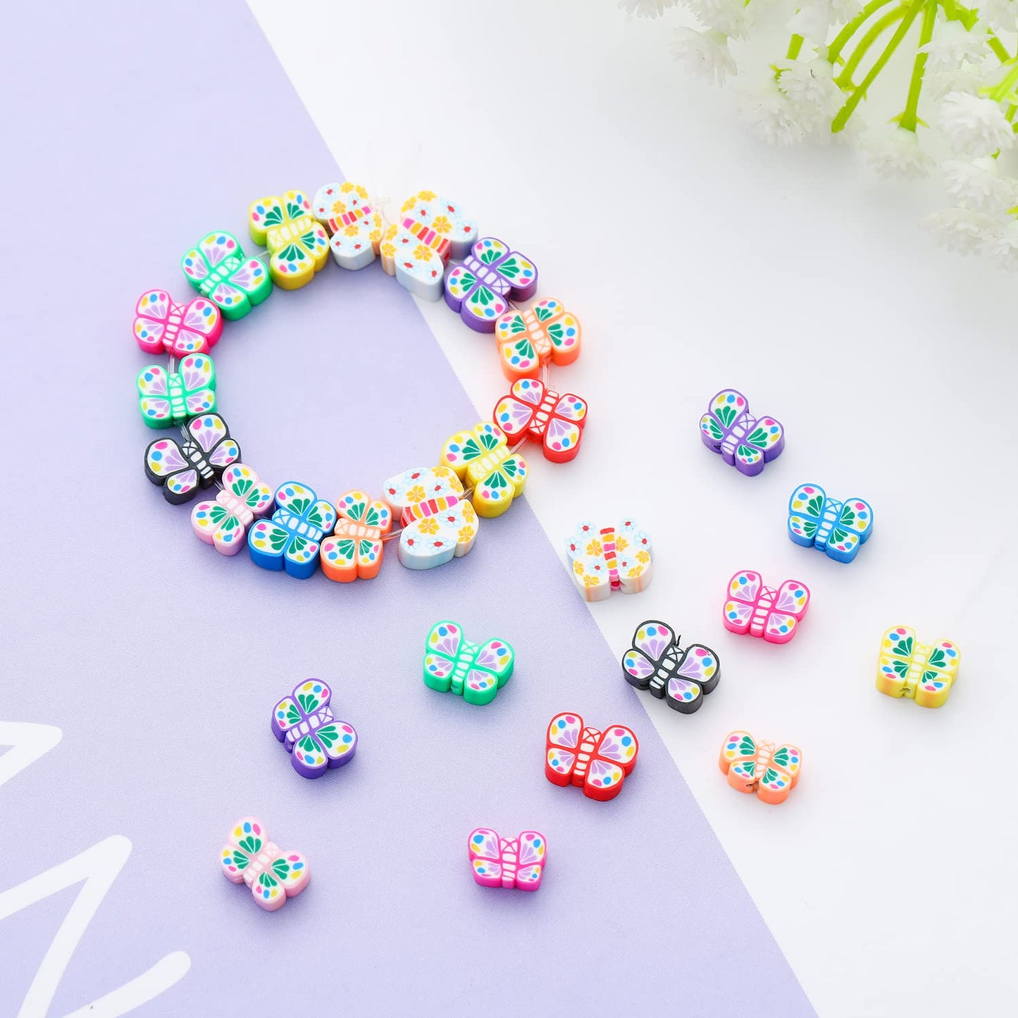 50pcs/lot Cartoon Flowers Evil Eye Polymer Clay Spacer Beads for Women Girls Jewelry Making DIY Bracelet Necklace Accessories