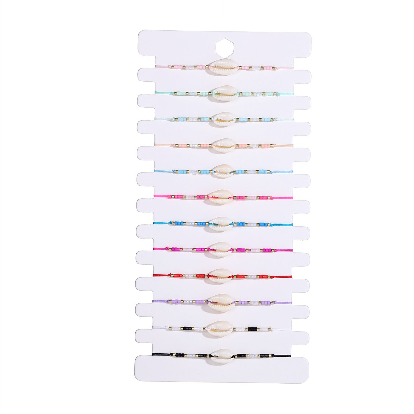 12pcs/lot Boho-color Crystal Shell Beaded Friendship Bracelets Handmade Strand Bracelet Bangles Jewelry for Summer Wholesale