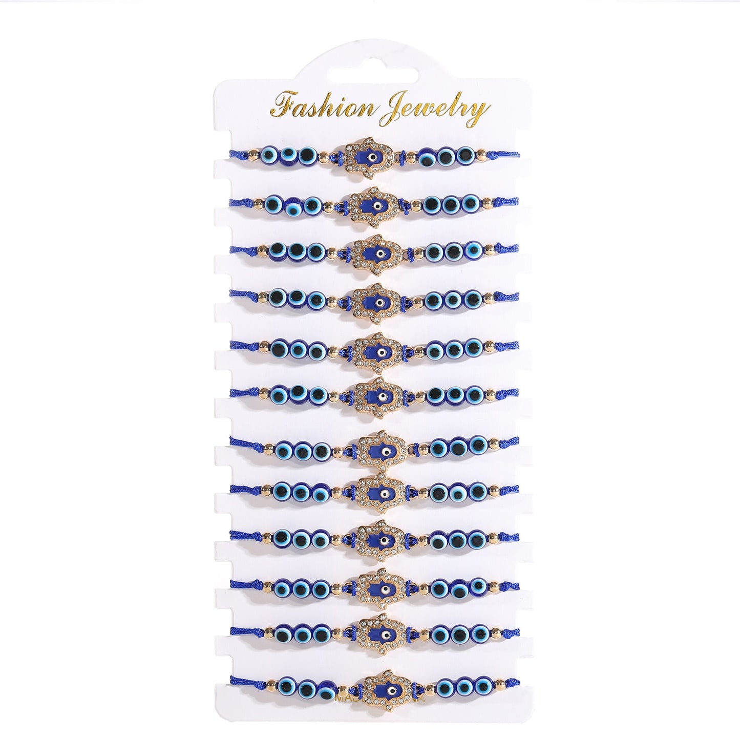 12pcs/lot Blue Turkey Evil Eye Hand of Fatima Charms Bracelet Thousand Eyes Wish Handmade Women's Resins Bead Bangle Jewelry