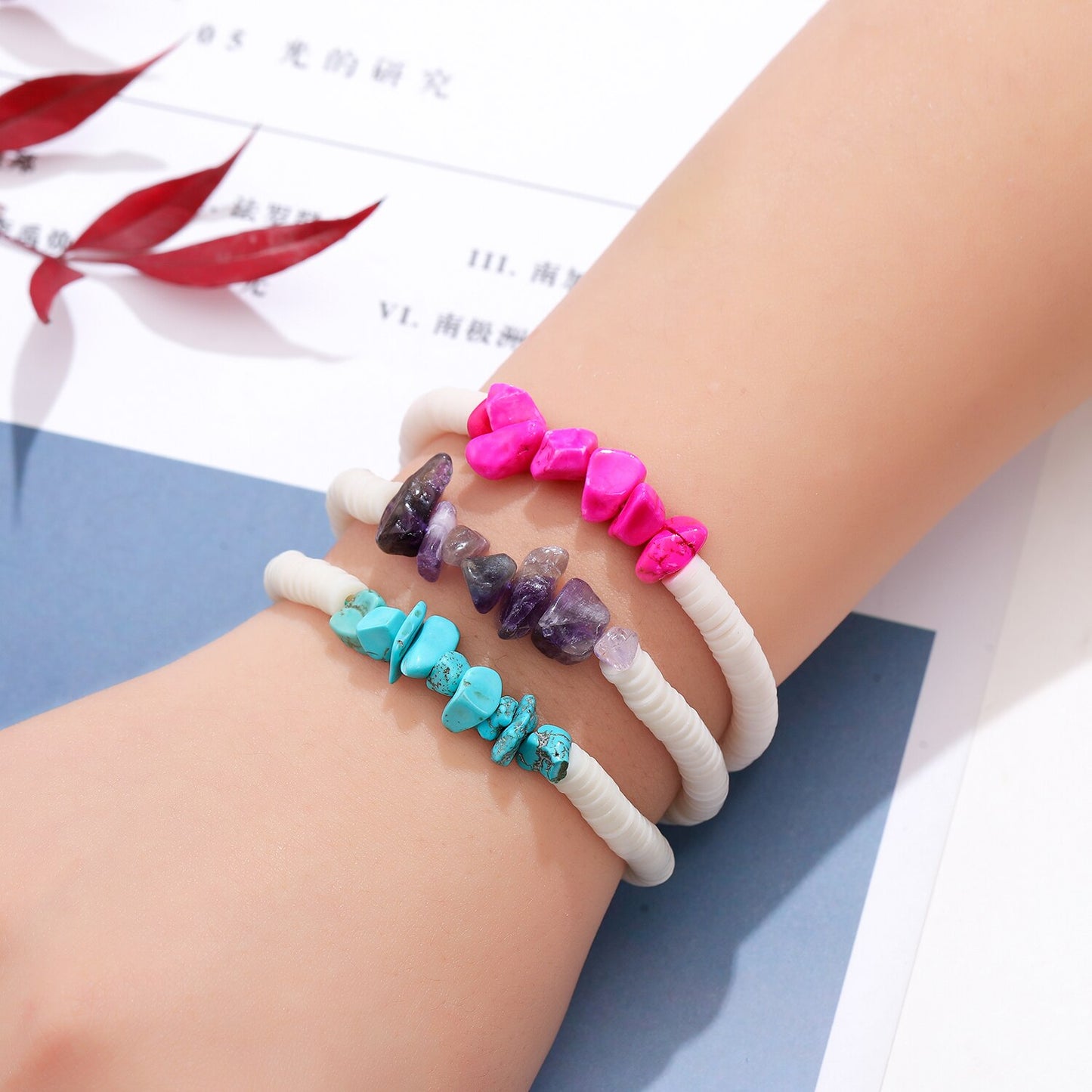 12pcs/lot Turquoise Sea Turtle Shell Pendant Charms Bracelet for Women Child Adjustable Rope Chain Natural Stone Anklet Jewelry