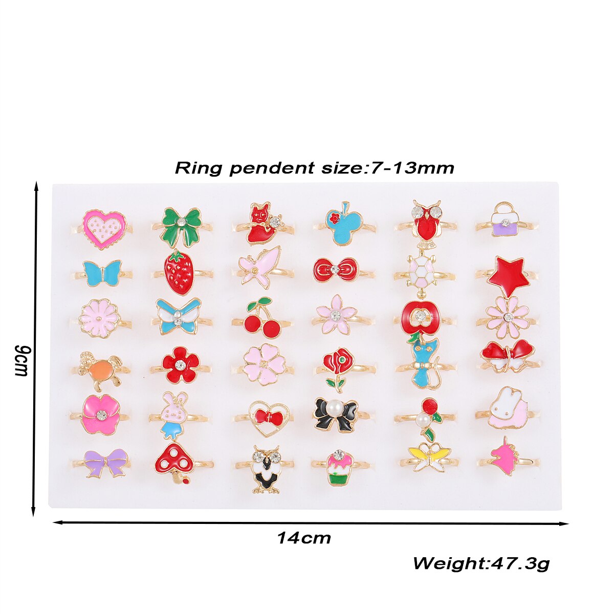 36 PCS/set Adjustable Kids Rings Jewelry Butterfly Rabbit Animal Crystal Open Finger Ring for Children Girls Birthday Party Gift