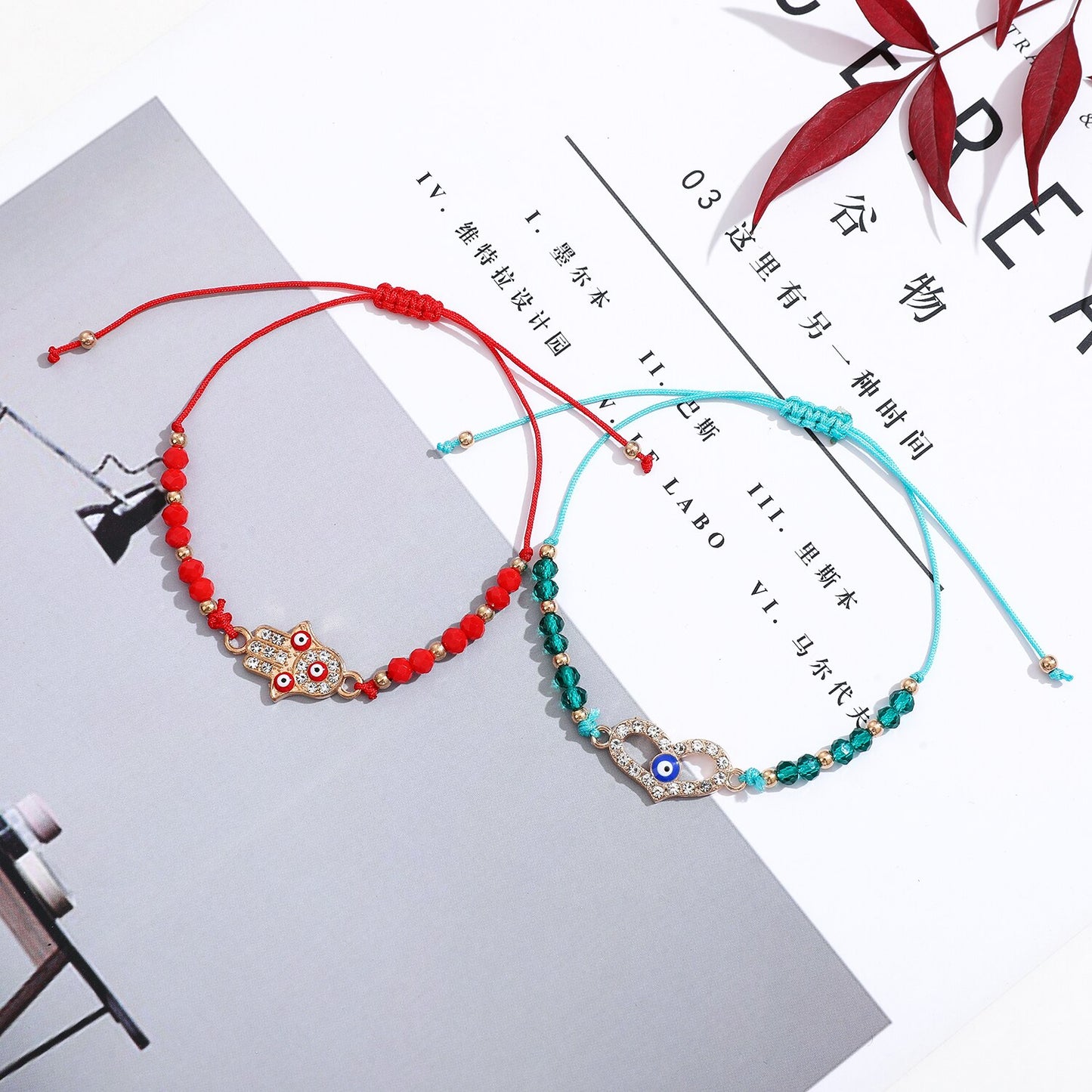 12pcs/lot Cross Knot Charms Knitted Bracelet for Women Adjustable Turkey Blue Evil Eye Crystal Beads Bracelets Anklet Jewelry