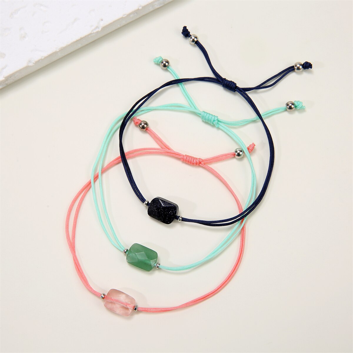 Women Square Charms Strand Bracelets&Bangles Natural Stone Yoga Chain Bracelet Anklet Wristband Girl Jewelry Pulsera 12pcs/Sets