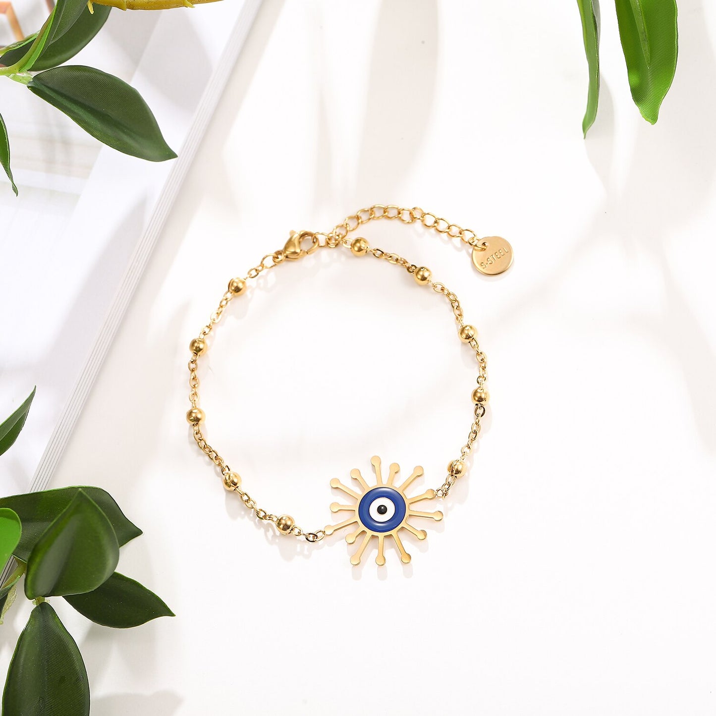 Lucky Big Turkey Evil Eye Pendant Bracelet Aesthetic Jewelry for Women Minimalist Adjustable Steel Titanium Chain Bangle Ankles