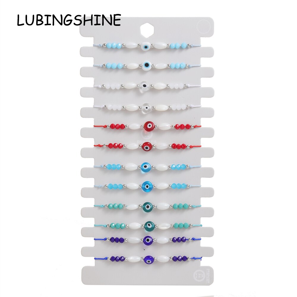 12pcs/lot Crystal Pearl Beads Evil Eye Charms Bracelets for Women Men Adjustable Handwoven Bracelet Anklets Jewelry