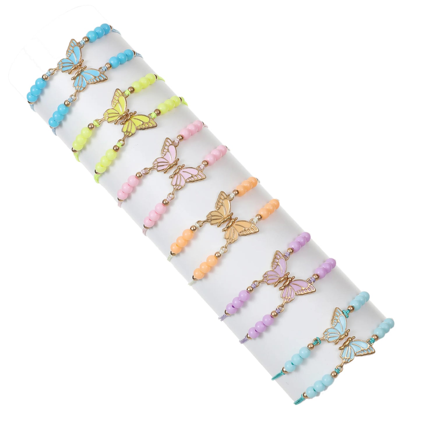 12pcs Color Painted Oil Butterfly Pendant Friendship Woven Bracelet for Women Men Adjustable Hand Woven Couple Jewelry