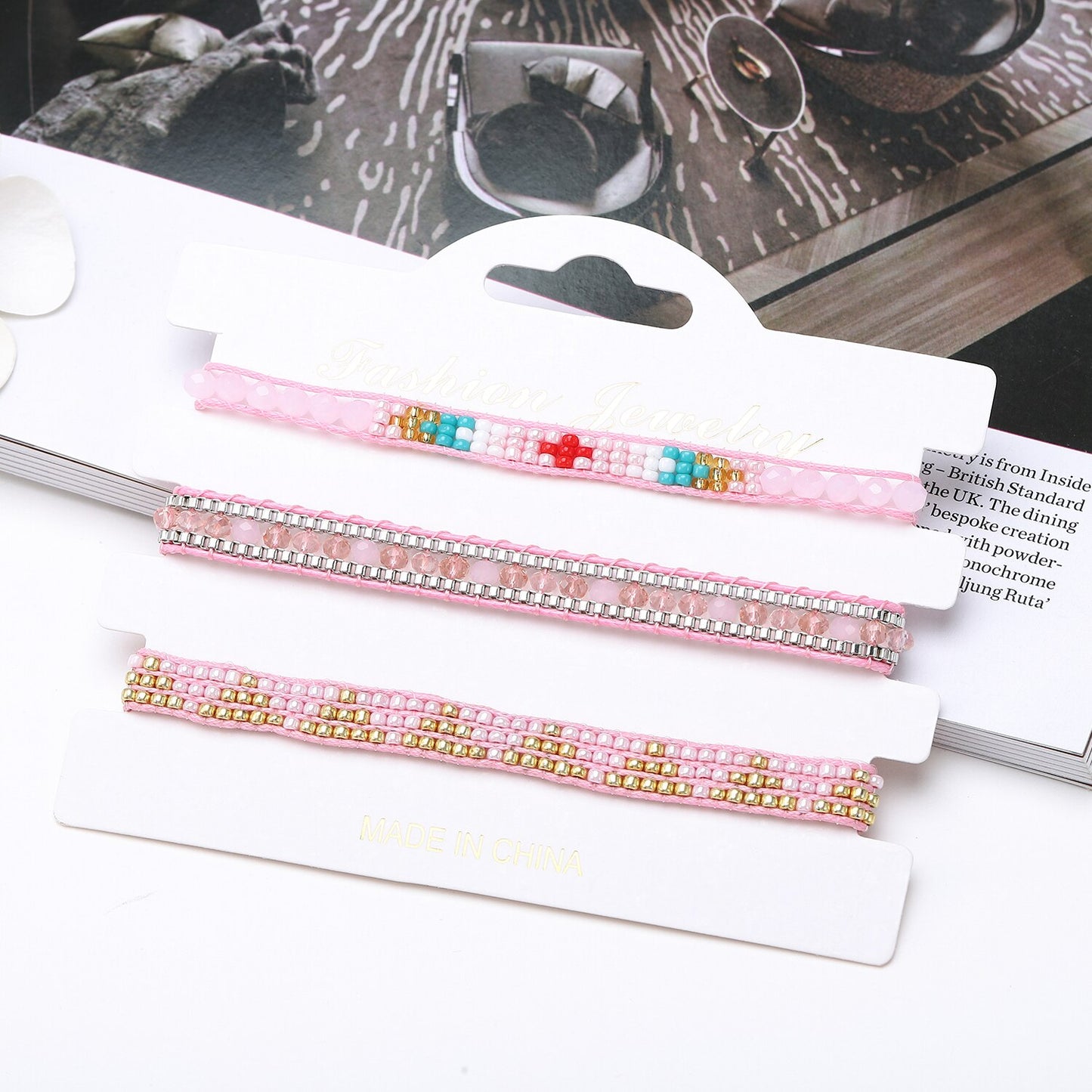 3pcs/set Stackable Crystal Beads Charms Bracelets for Women Handmade Adjustable Braided Beach Surfer Bracelets Couple Jewelry